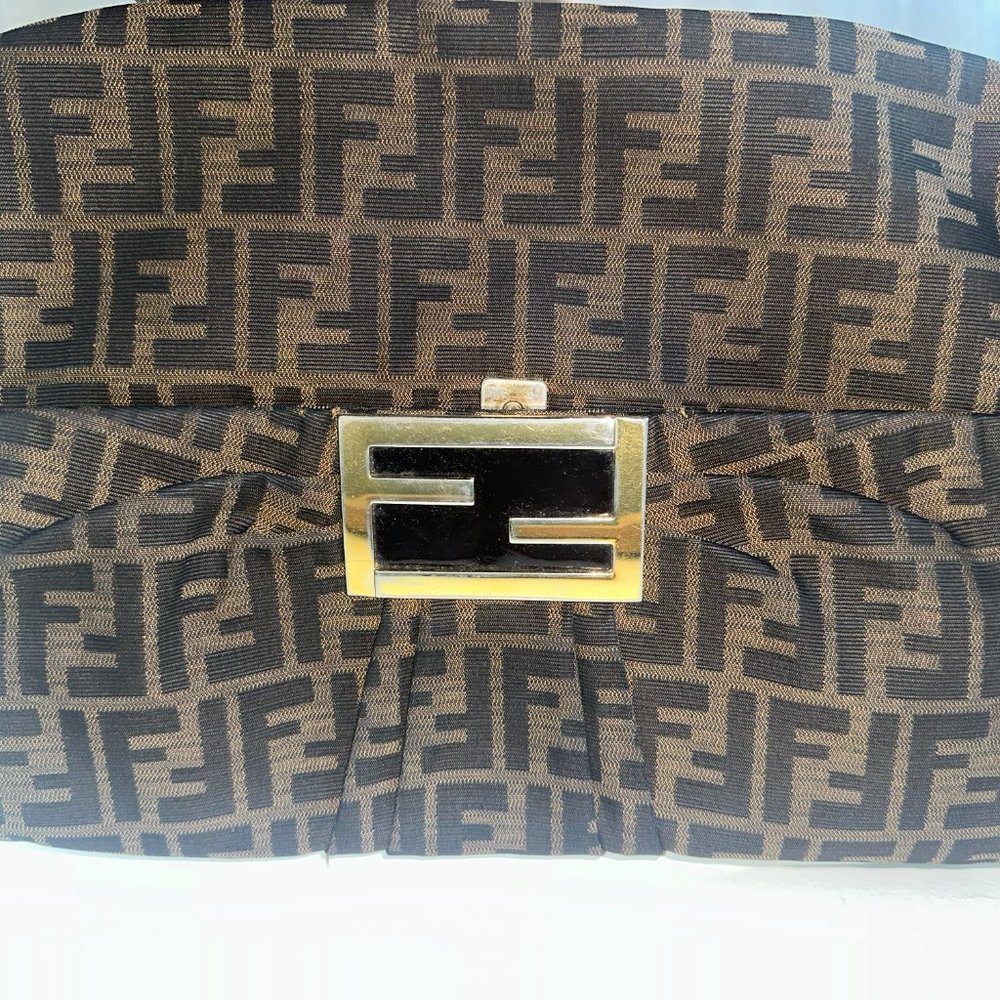 Fendi Mia Flap Crossbody Bag Zucca Canvas Medium Brown